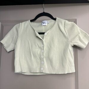 Princess Polly Cropped Green Button Down Top